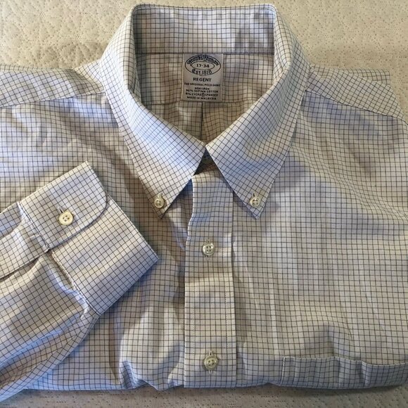 Brooks Brothers 1818 orig polo Mens Size 17/34 Shirt Small Blue Check Pattern - Picture 1 of 9